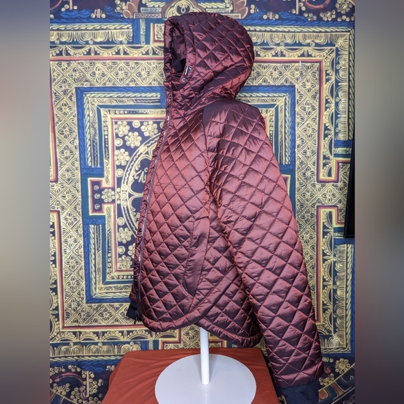 BCBGMaxAzria Quilted Zip Front Coat with Hood Size Medium Raisin Metallic - Picture 4 of 15